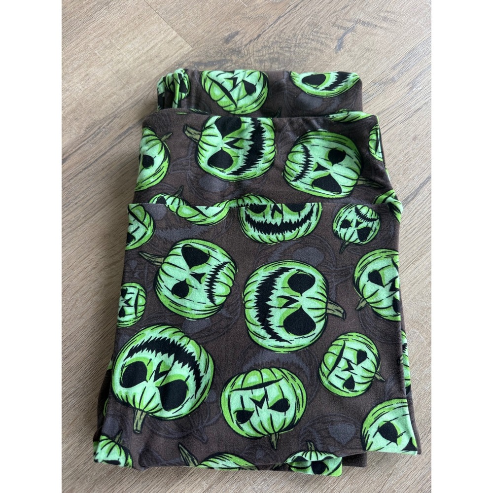 LuLaRoe Tall & Curvy Halloween Leggings Green Jack-O-Lantern Pumpkin TC